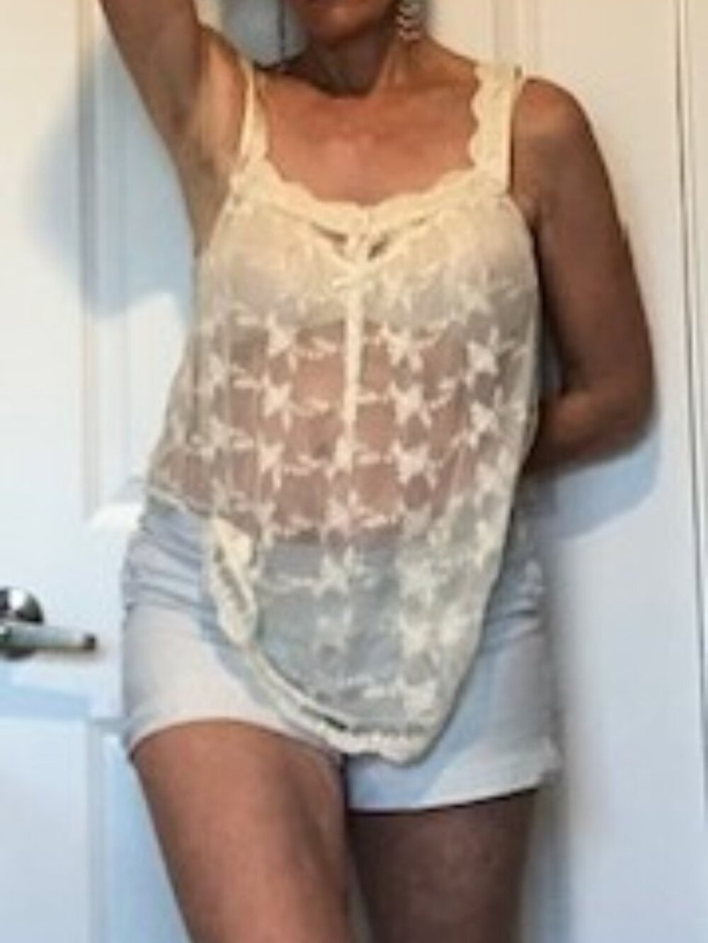Vintage White Satin n Polyester Sheer Camisole, size M